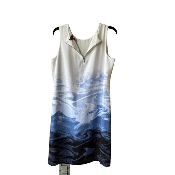 Vince Camuto womens Knee Length A Line Shift Dress size 12 White Blue Wavy Print - Picture 4 of 6